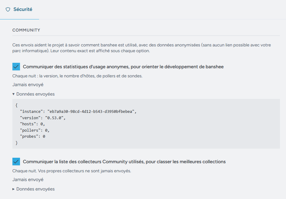 The two checkboxes of the sends to Community, in the master's settings